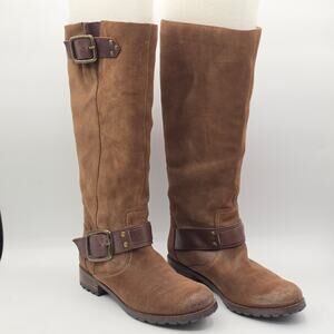 Jessica Simpson Suede Riding Boots Brown Buckle Sz 6B